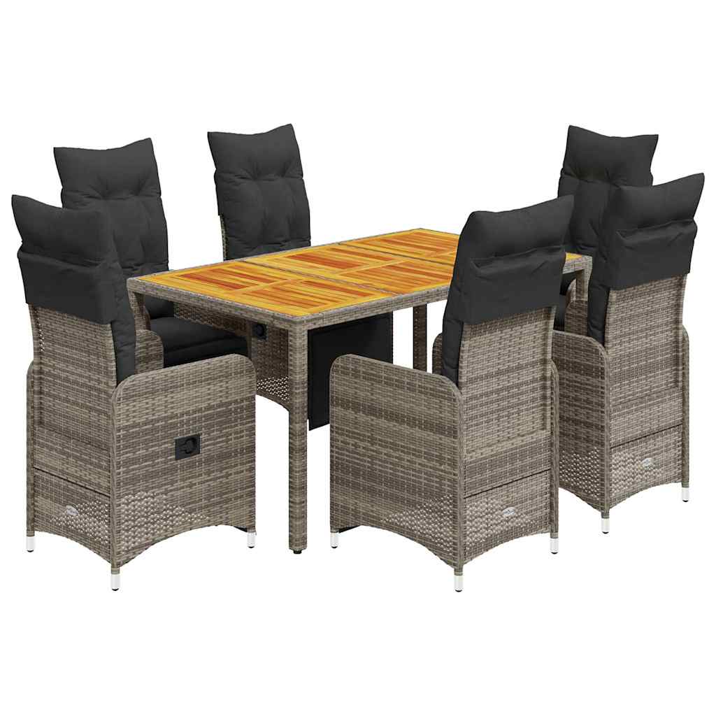 Set Bistrò da Giardino 7 pz con Cuscini in Polyrattan Grigio | homemem39