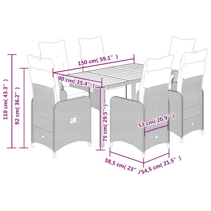 Set Bistrò da Giardino 7 pz con Cuscini in Polyrattan Grigio | homemem39
