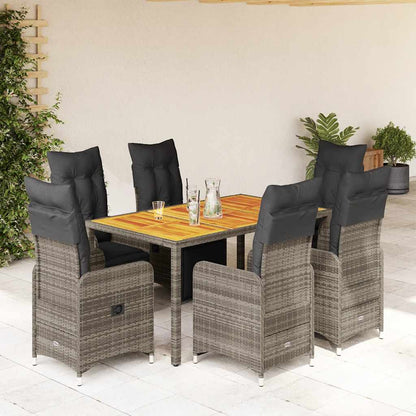 Set Bistrò da Giardino 7 pz con Cuscini in Polyrattan Grigio | homemem39