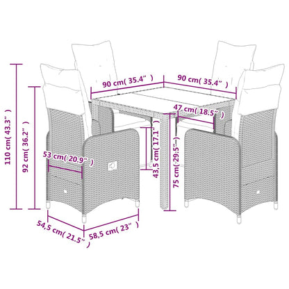 Set Bistrò da Giardino 5 pz con Cuscini in Polyrattan Grigio