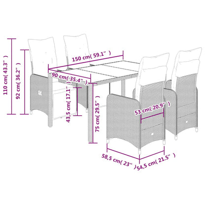Set Bistrò da Giardino 5 pz con Cuscini in Polyrattan Grigio