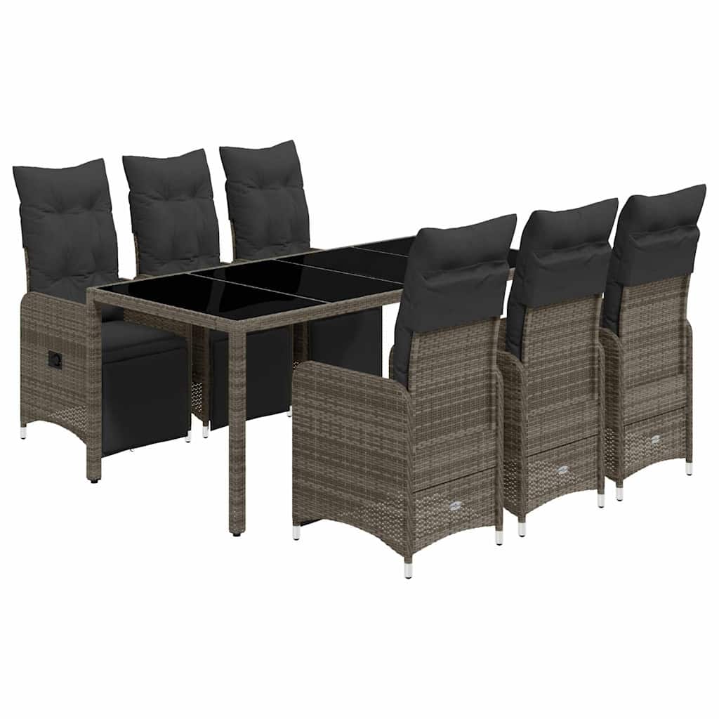 Set Bistrò da Giardino 7 pz con Cuscini in Polyrattan Grigio