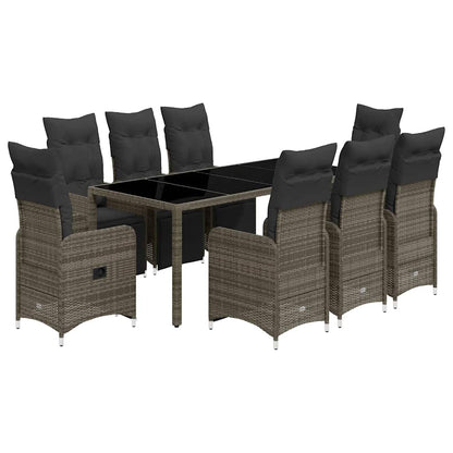 Set Bistrò da Giardino 9 pz con Cuscini in Polyrattan Grigio