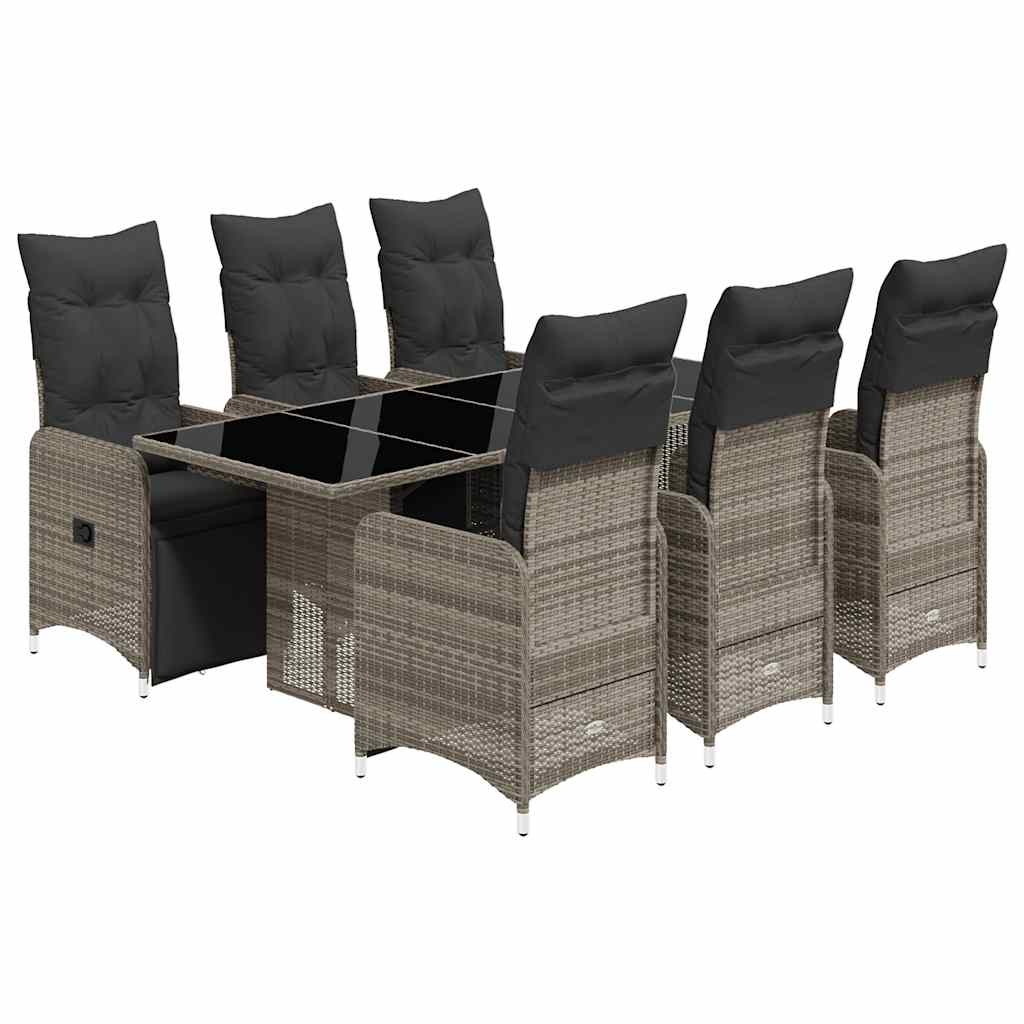 Set Bistrò da Giardino 7 pz con Cuscini in Polyrattan Grigio