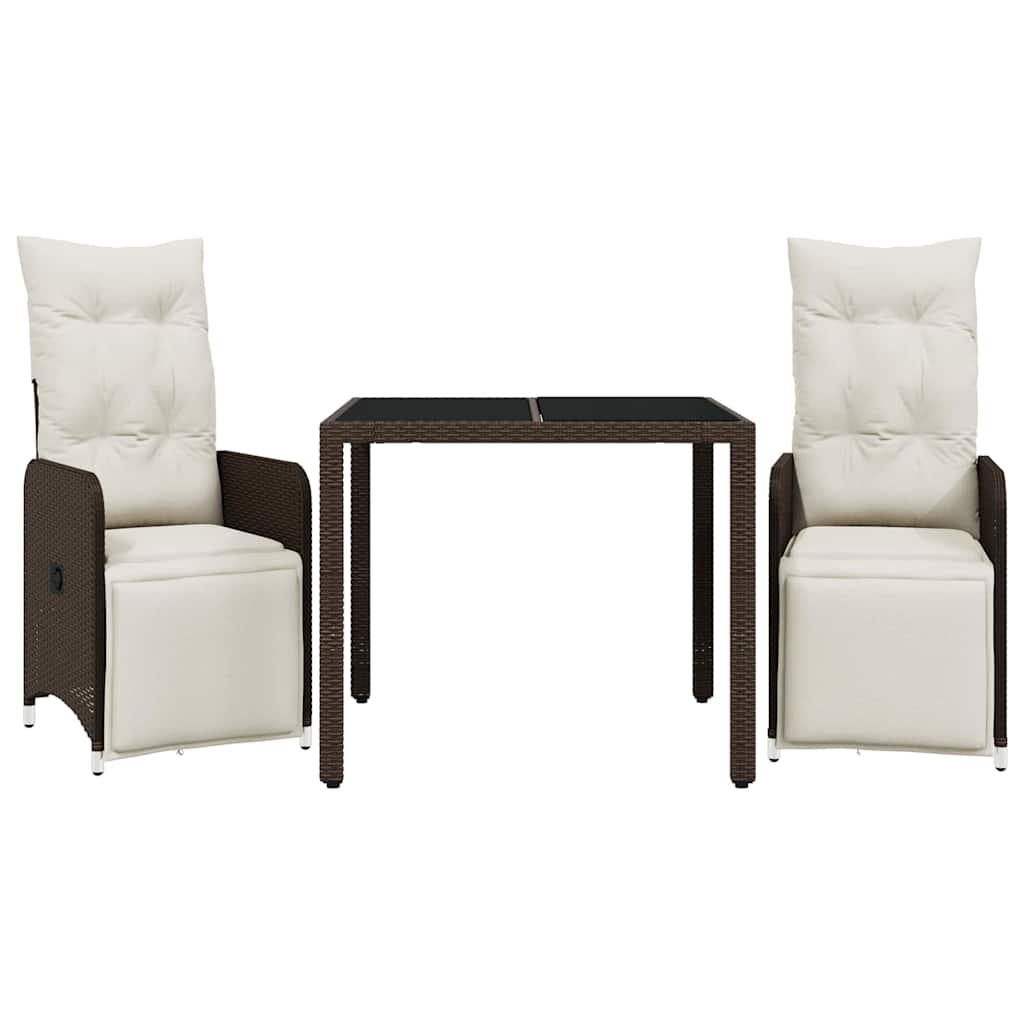 Set Bistrò da Giardino 3 pz con Cuscini in Polyrattan Marrone | homemem39