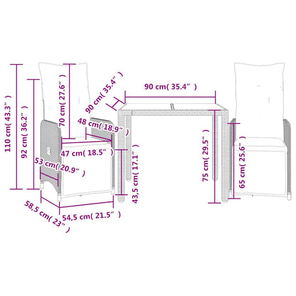 Set Bistrò da Giardino 3 pz con Cuscini in Polyrattan Marrone | homemem39
