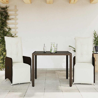 Set Bistrò da Giardino 3 pz con Cuscini in Polyrattan Marrone - homemem39