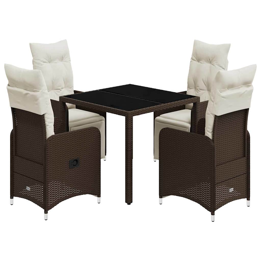 Set Bistrò da Giardino 5 pz con Cuscini in Polyrattan Marrone | homemem39