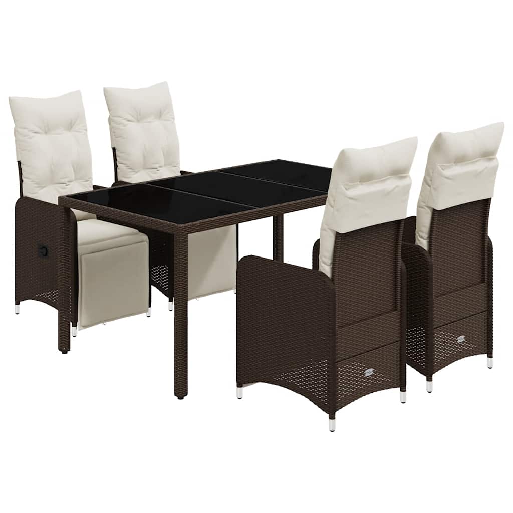Set Bistrò da Giardino 5 pz con Cuscini in Polyrattan Marrone | homemem39