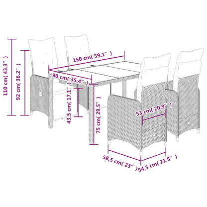 Set Bistrò da Giardino 5 pz con Cuscini in Polyrattan Marrone | homemem39
