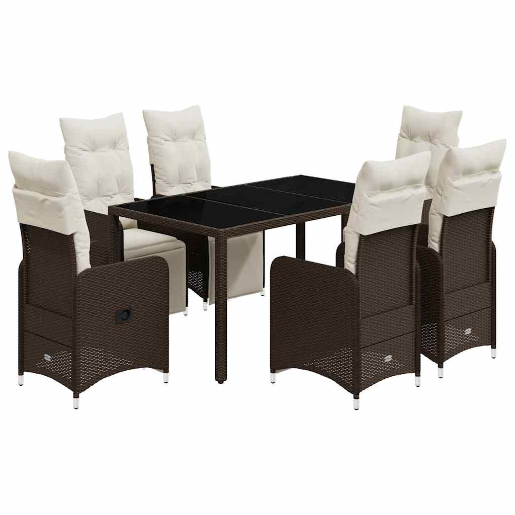 Set Bistrò da Giardino 7 pz con Cuscini in Polyrattan Marrone | homemem39
