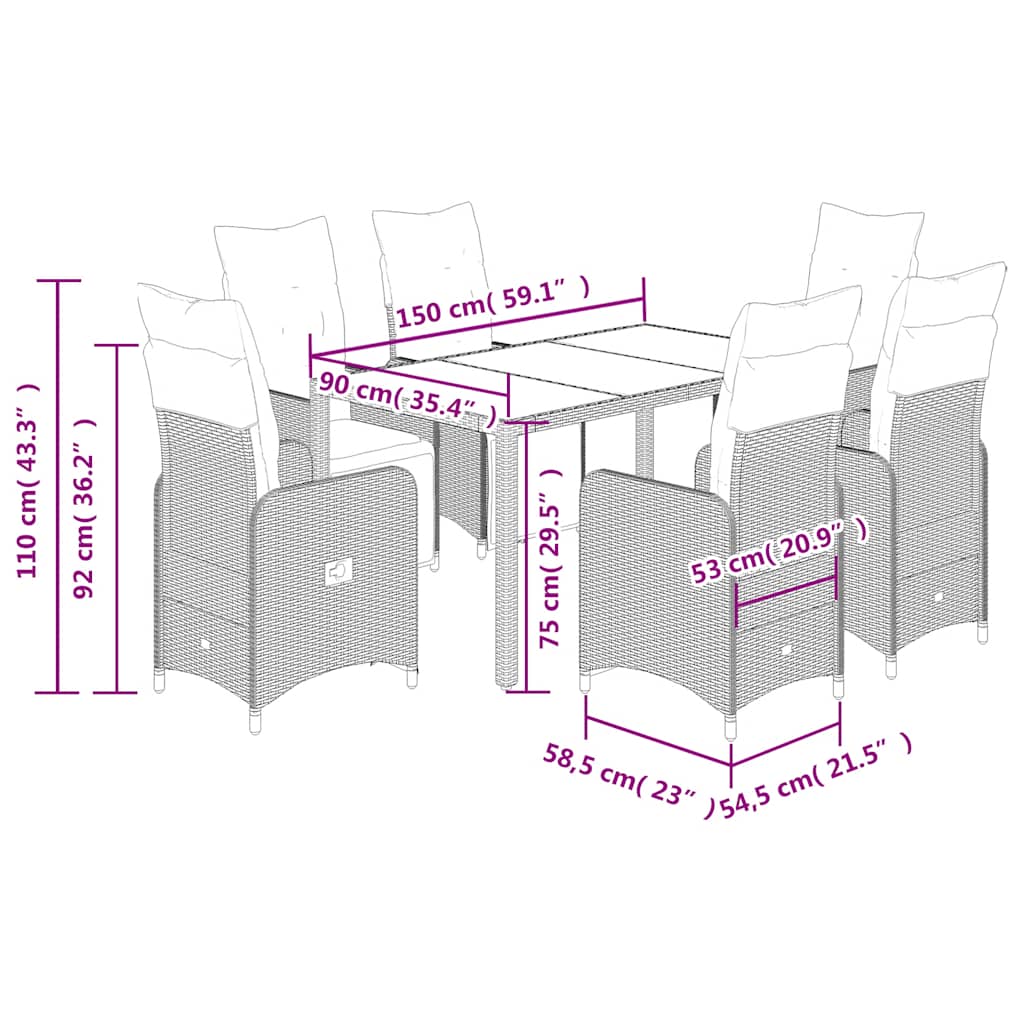 Set Bistrò da Giardino 7 pz con Cuscini in Polyrattan Marrone | homemem39