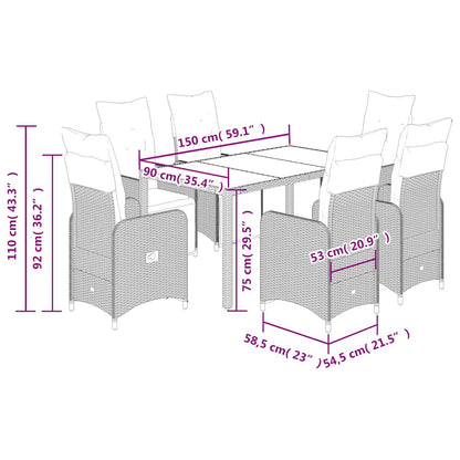 Set Bistrò da Giardino 7 pz con Cuscini in Polyrattan Marrone | homemem39