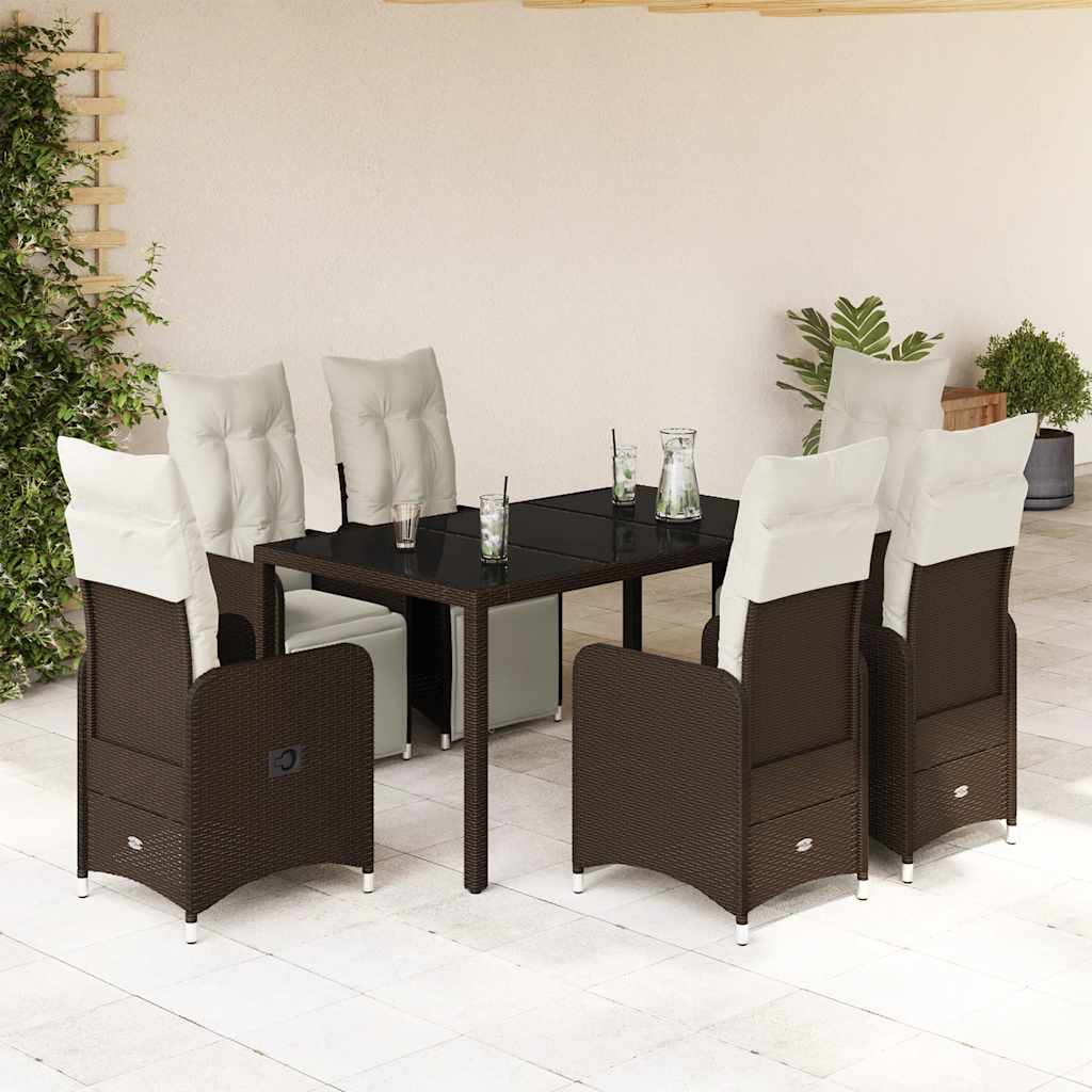 Set Bistrò da Giardino 7 pz con Cuscini in Polyrattan Marrone | homemem39