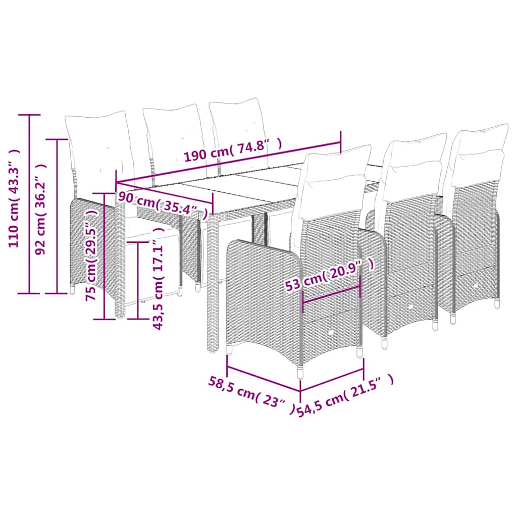 Set Bistrò da Giardino 7 pz con Cuscini in Polyrattan Marrone | homemem39