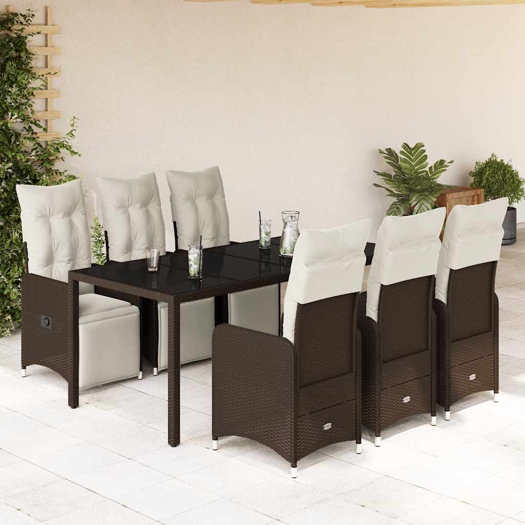 Set Bistrò da Giardino 7 pz con Cuscini in Polyrattan Marrone | homemem39