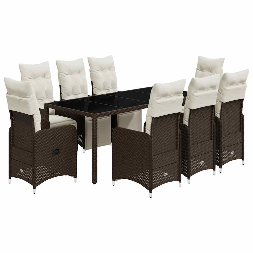 Set Bistrò da Giardino 9 pz con Cuscini in Polyrattan Marrone | homemem39