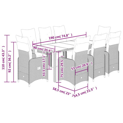 Set Bistrò da Giardino 9 pz con Cuscini in Polyrattan Marrone | homemem39