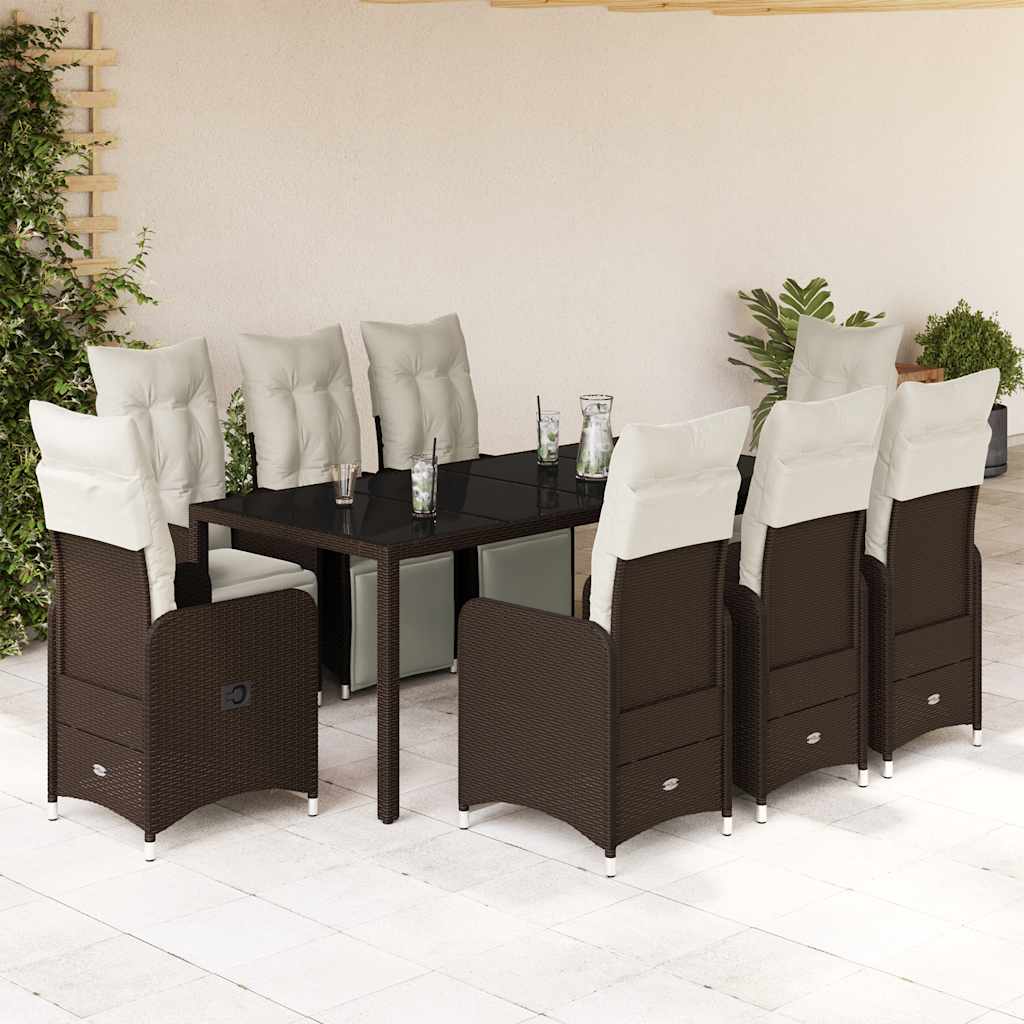 Set Bistrò da Giardino 9 pz con Cuscini in Polyrattan Marrone - homemem39