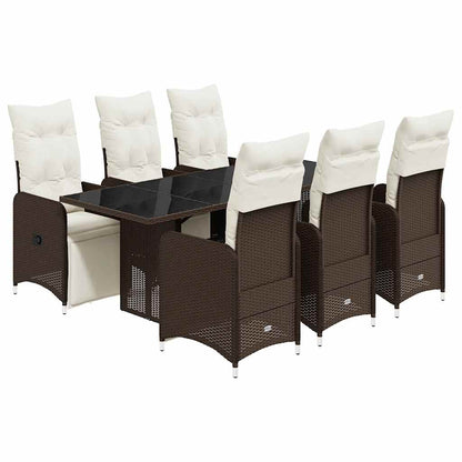 Set Bistrò da Giardino 7 pz con Cuscini in Polyrattan Marrone