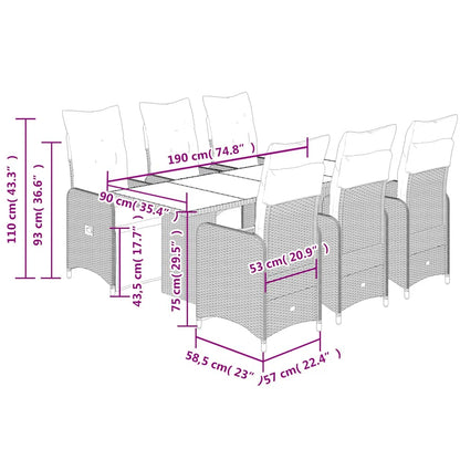 Set Bistrò da Giardino 7 pz con Cuscini in Polyrattan Marrone