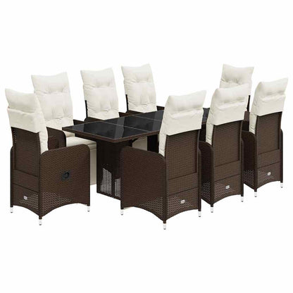 Set Bistrò da Giardino 9 pz con Cuscini in Polyrattan Marrone