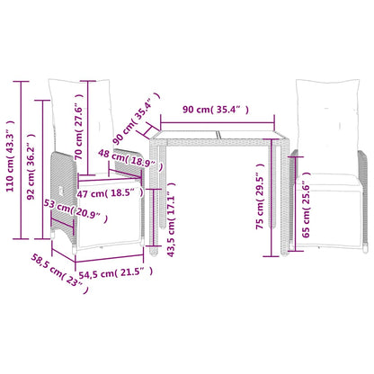 Set Bistrò da Giardino 3 pz con Cuscini in Polyrattan Marrone | homemem39
