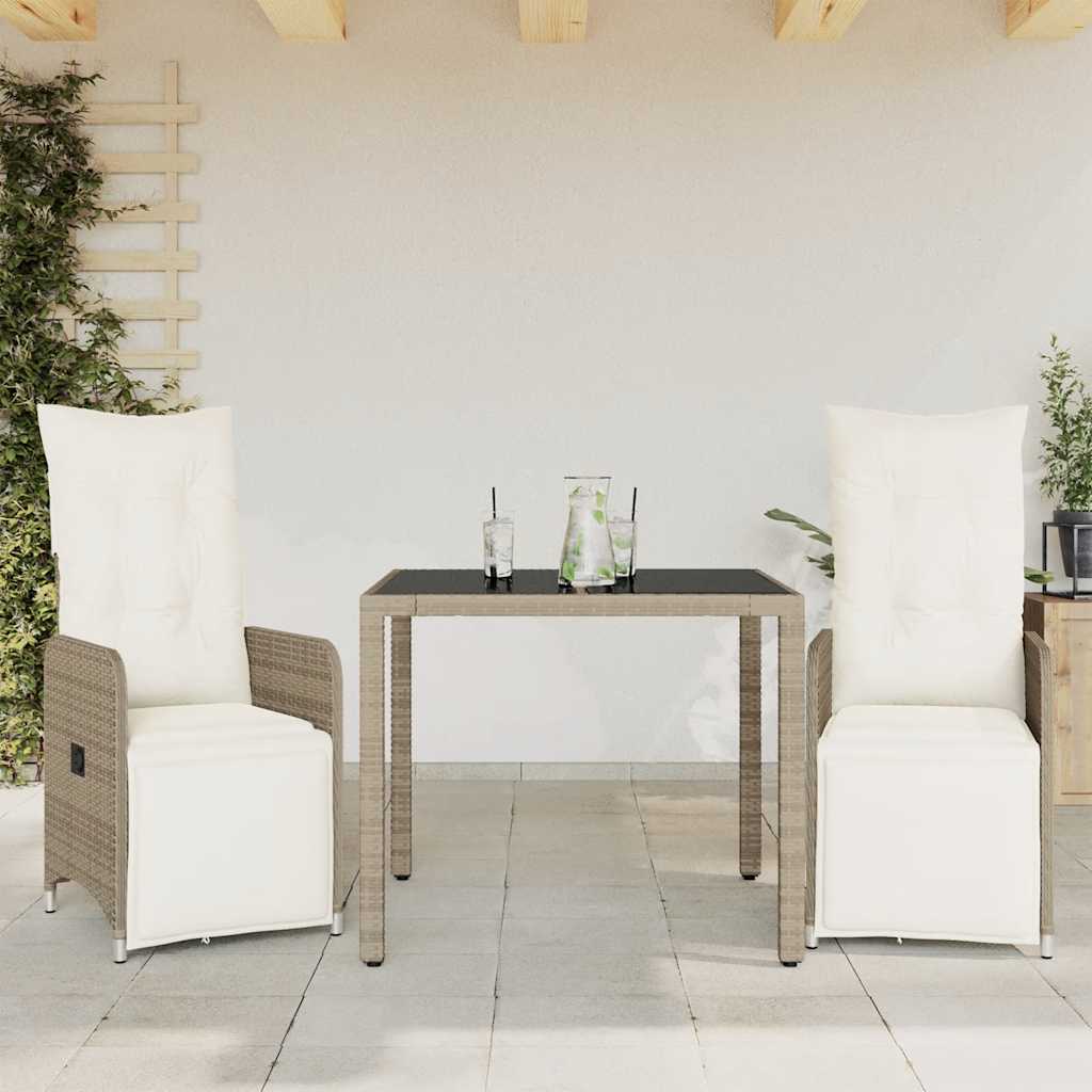 Set Bistrò da Giardino 3 pz con Cuscini in Polyrattan Marrone | homemem39