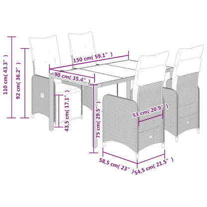 Set Bistrò da Giardino 5 pz con Cuscini in Polyrattan Marrone | homemem39