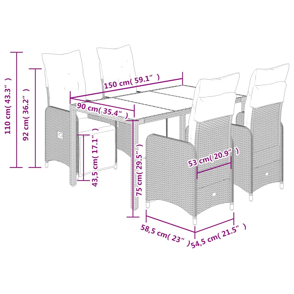 Set Bistrò da Giardino 5 pz con Cuscini in Polyrattan Marrone - homemem39