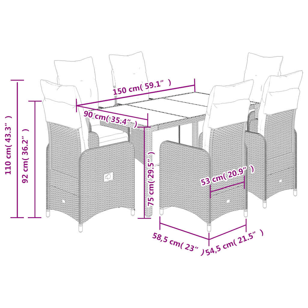 Set Bistrò da Giardino 7 pz con Cuscini in Polyrattan Marrone | homemem39