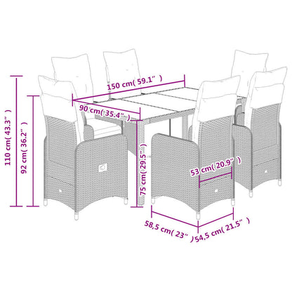 Set Bistrò da Giardino 7 pz con Cuscini in Polyrattan Marrone | homemem39