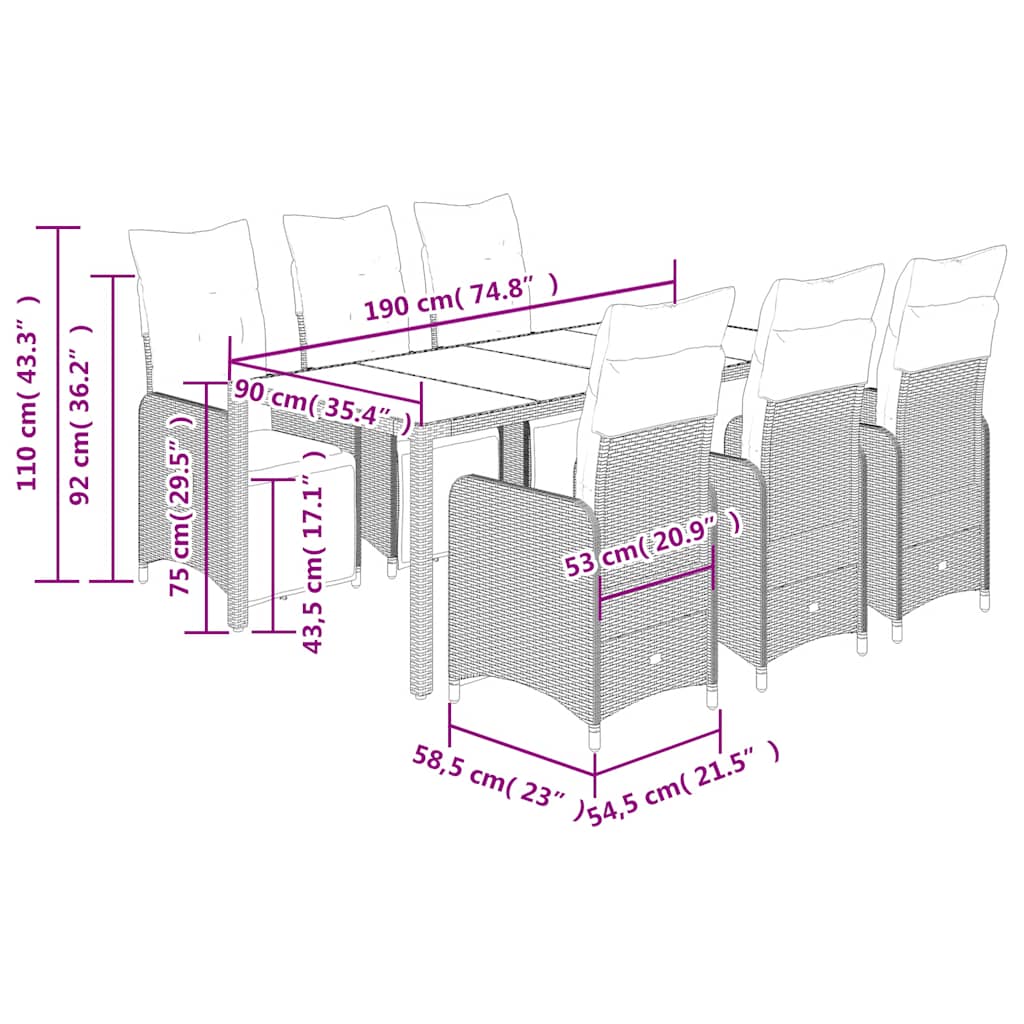 Set Bistrò da Giardino 7 pz con Cuscini in Polyrattan Marrone | homemem39