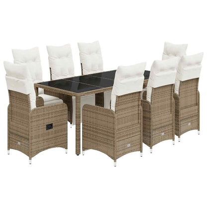 Set Bistrò da Giardino 9 pz con Cuscini in Polyrattan Marrone
