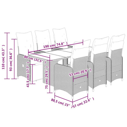 Set Bistrò da Giardino 7 pz con Cuscini in Polyrattan Marrone | homemem39