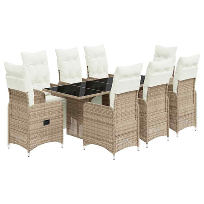 Set Bistrò da Giardino 9 pz con Cuscini in Polyrattan Marrone