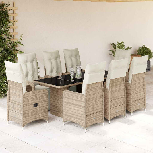 Set Bistrò da Giardino 9 pz con Cuscini in Polyrattan Marrone