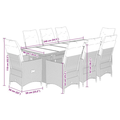 Set Bistrò da Giardino 9 pz con Cuscini in Polyrattan Nero | homemem39