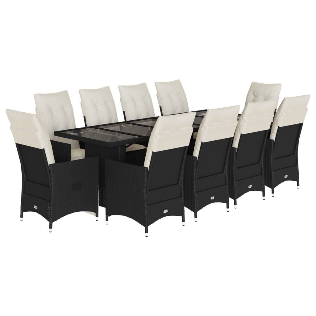 Set da Bistrò da Giardino 11 pz con Cuscini Nero in Polyrattan | homemem39