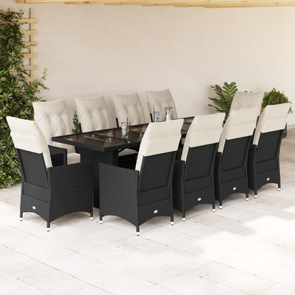 Set da Bistrò da Giardino 11 pz con Cuscini Nero in Polyrattan | homemem39