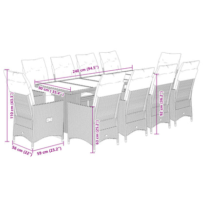 Set Bistrò da Giardino 11 pz con Cuscini in Polyrattan Grigio | homemem39