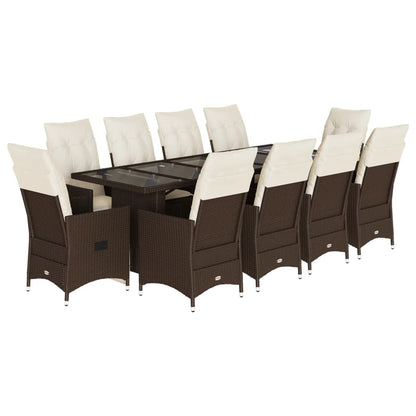 Set Bistrò da Giardino 11 pz con Cuscini in Polyrattan Marrone