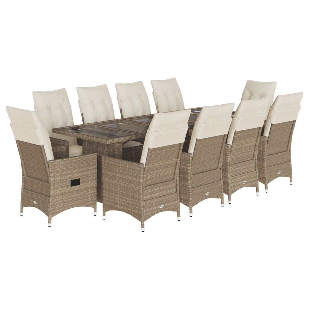 Set Bistrò da Giardino 11 pz con Cuscini in Polyrattan Beige | homemem39