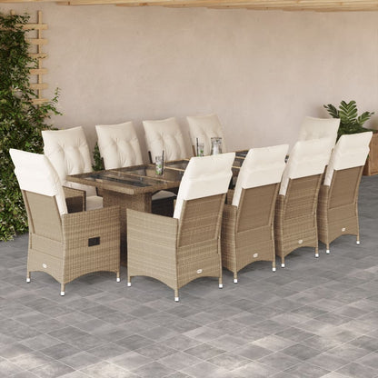 Set Bistrò da Giardino 11 pz con Cuscini in Polyrattan Beige | homemem39