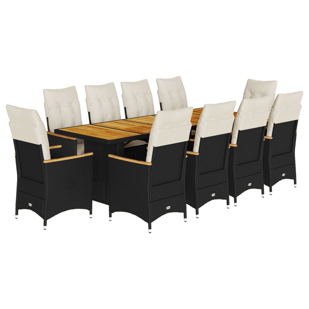 Set da Bistrò da Giardino 11 pz con Cuscini Nero in Polyrattan | homemem39