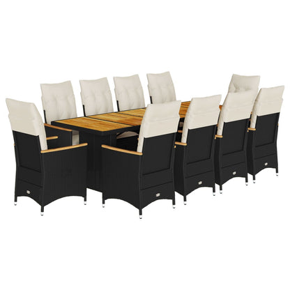 Set da Bistrò da Giardino 11 pz con Cuscini Nero in Polyrattan | homemem39