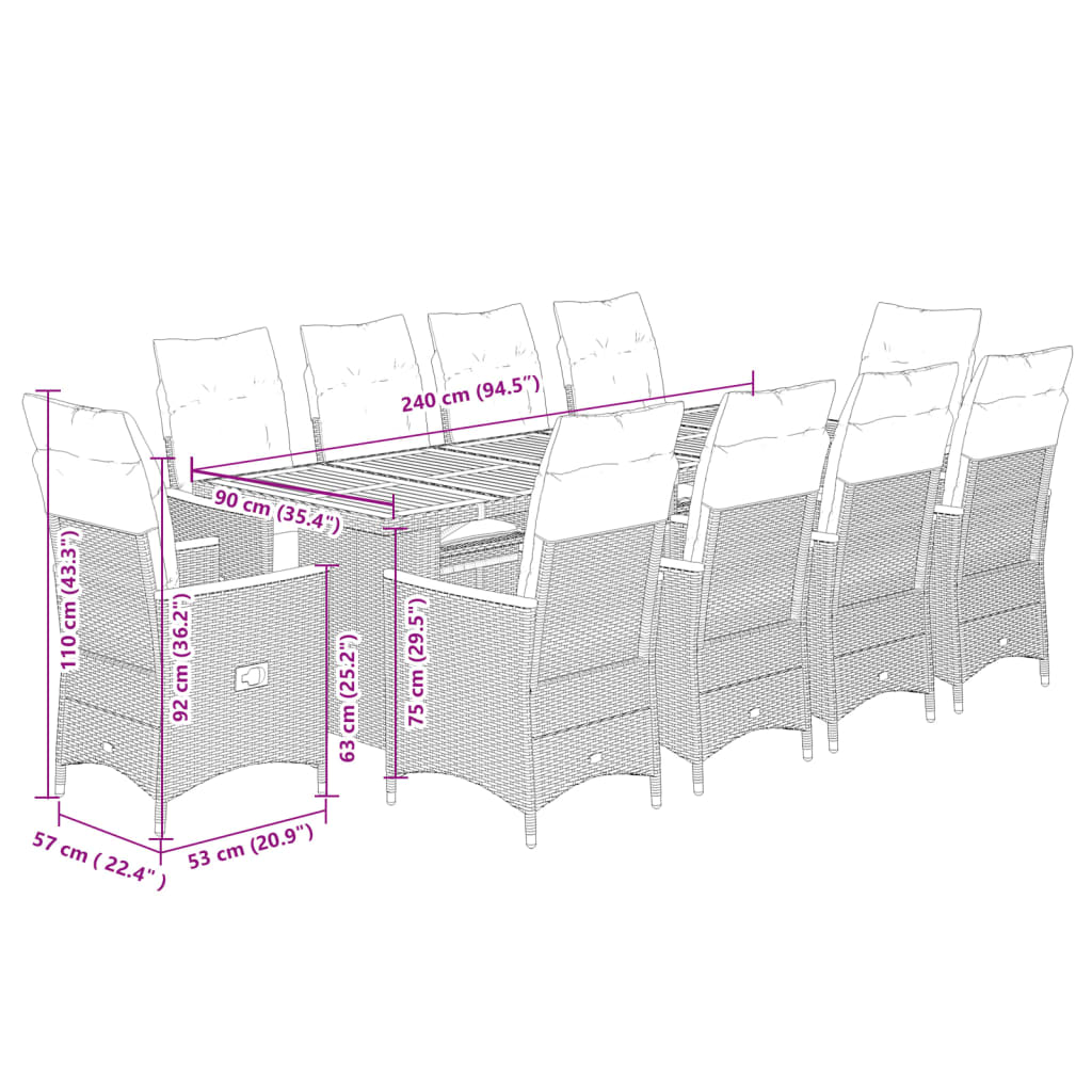 Set da Bistrò da Giardino 11 pz con Cuscini Nero in Polyrattan | homemem39