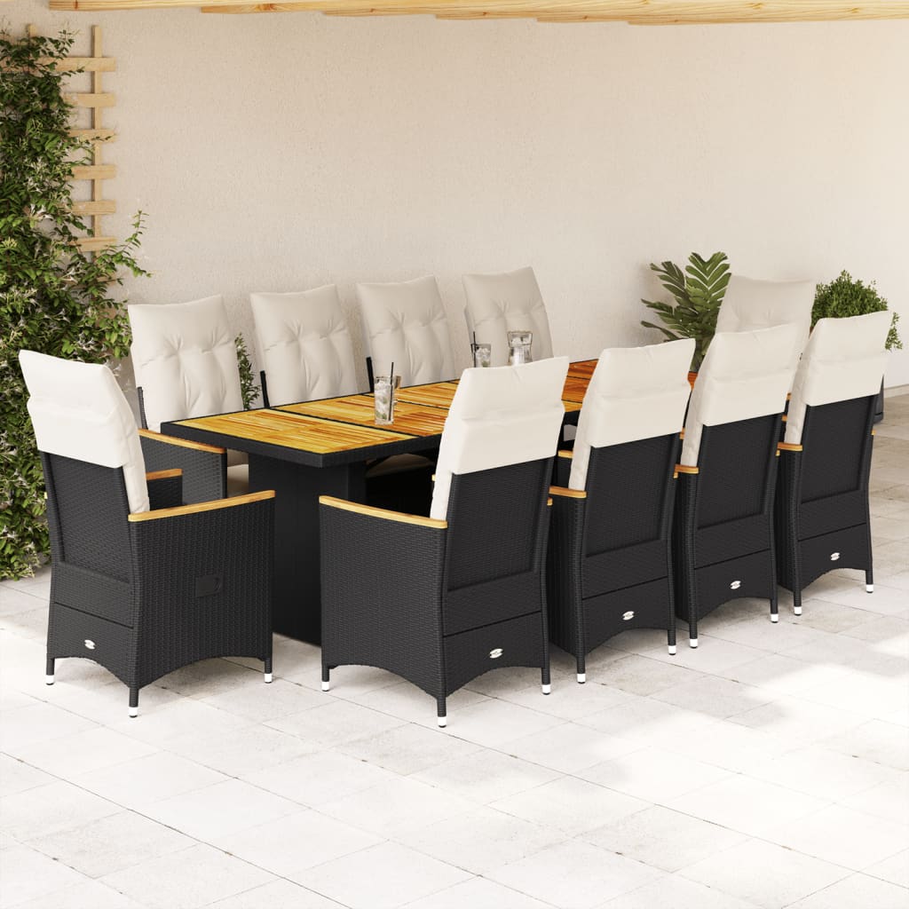 Set da Bistrò da Giardino 11 pz con Cuscini Nero in Polyrattan | homemem39