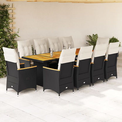 Set da Bistrò da Giardino 11 pz con Cuscini Nero in Polyrattan | homemem39