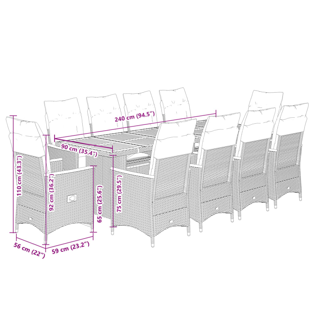 Set da Bistrò da Giardino 11 pz con Cuscini Nero in Polyrattan | homemem39